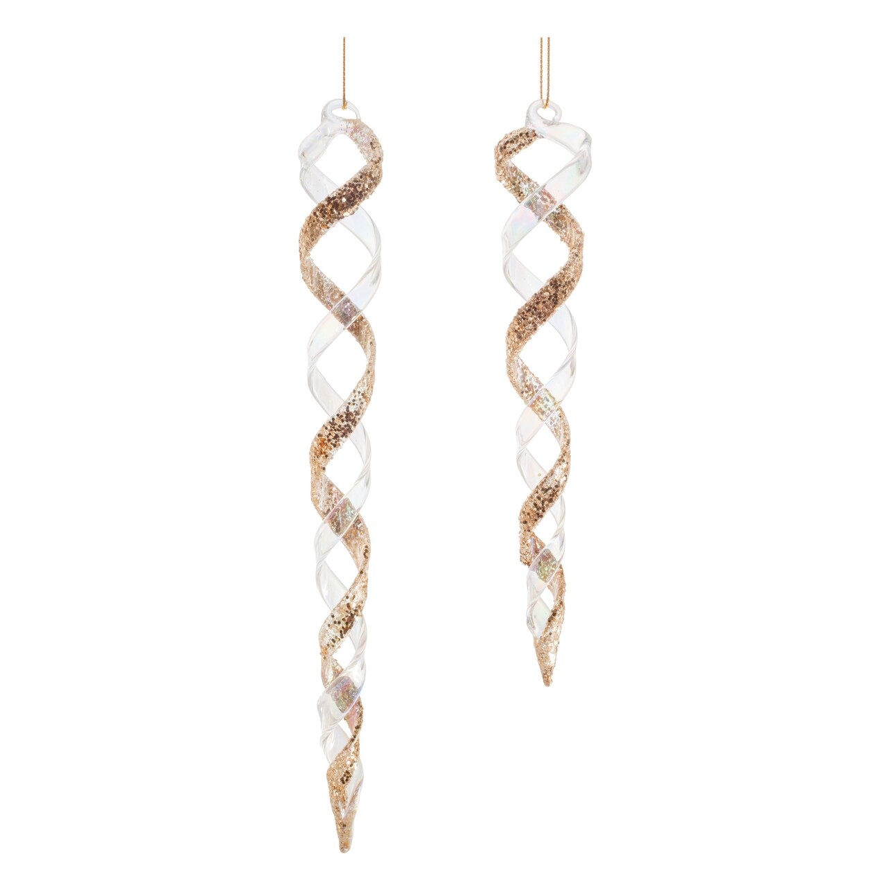 Melrose Set of 12 Gold Glass Christmas Icicle Ornaments 9.5"